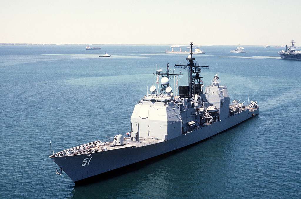 USS THOMAS S. GATES (CG-51) as it waits in the Great Bitter Lake. The ship is heading for the Red Sea to support Operation Desert Shield.